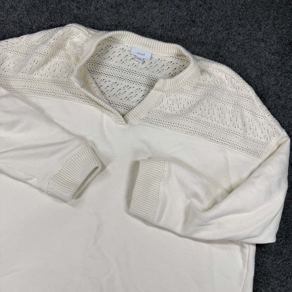 Pure Jill Cream Off White Split Neck Crochet Paneled Sweatshirt XL